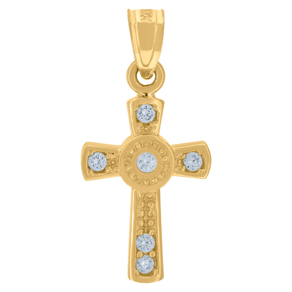 10kt Yellow Gold Womens Round Cubic Zirconia Cubic-zirconia Cross Pendant