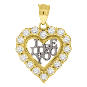 10kt Two-tone Gold Womens Cubic Zirconia Cubic-zirconia I Love You Heart Charm Pendant