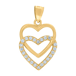 10kt Yellow Gold Unisex Cubic Zirconia Cubic-zirconia Interlocked Hearts Charm Pendant