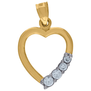 10kt Two-tone Gold Cubic-zirconia Womens Ht:21.8mm x W:13.2mm Heart Charm Pendant