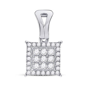 14kt White Gold Womens Round Diamond Square Cluster Pendant 1/2 Cttw