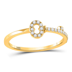 10kt Yellow Gold Womens Round Diamond Key Stackable Band Ring 1/8 Cttw