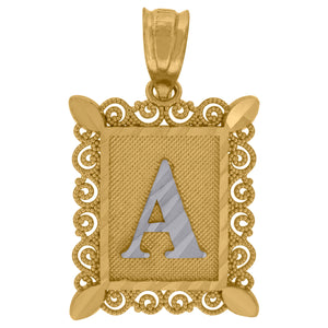 10kt Two-tone Gold Unisex Diamond-cut Initial A Charm Pendant