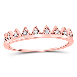 10kt Rose Gold Womens Round Diamond Chevron Stackable Band Ring 1/10 Cttw