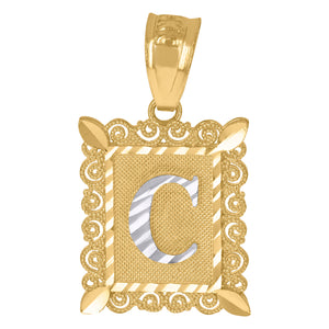 10kt Two-tone Gold Unisex Diamond-cut Initial C Charm Pendant