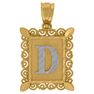 10kt Two-tone Gold Unisex Diamond-cut Initial D Charm Pendant