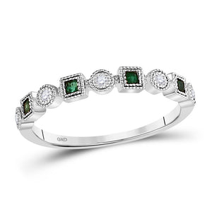 10kt White Gold Womens Princess Emerald Diamond Square Dot Stackable Band Ring 1/8 Cttw