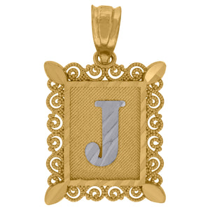 10kt Two-tone Gold Unisex Diamond-cut Initial J Charm Pendant