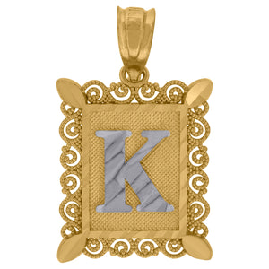 10kt Two-tone Gold Unisex Diamond-cut Initial K Charm Pendant
