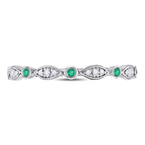 10kt White Gold Womens Round Emerald Diamond Marquise Dot Stackable Band Ring 1/8 Cttw