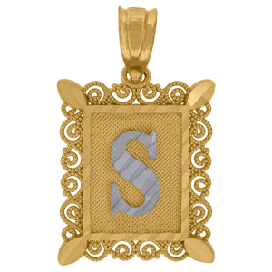 10kt Two-tone Gold Unisex Diamond-cut Initial S Charm Pendant