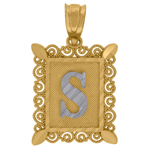 10kt Two-tone Gold Unisex Diamond-cut Initial S Charm Pendant