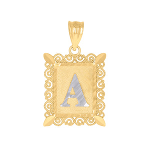 10kt Two-tone Gold Unisex Diamond-cut Initial A Charm Pendant