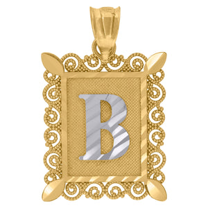 10kt Two-tone Gold Unisex Diamond-cut Initial B Charm Pendant