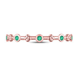 10kt Rose Gold Womens Round Emerald Dot Flower Stackable Band Ring 1/12 Cttw