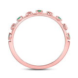 10kt Rose Gold Womens Round Emerald Dot Flower Stackable Band Ring 1/12 Cttw