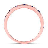 10kt Rose Gold Womens Round Blue Sapphire Diamond Alternating Stackable Band Ring 1/4 Cttw