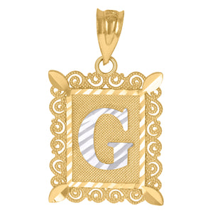 10kt Gold Two-tone Diamond-cut Unisex Letter G Ht:21mm x W:12.1mm Initial Charm Pendant