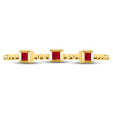 10kt Yellow Gold Womens Princess Ruby 3-Stone Beaded Stackable Band Ring 1/20 Cttw