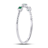 10kt White Gold Womens Princess Emerald Beaded 3-stone Stackable Band Ring .03 Cttw
