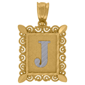 10kt Gold Two-tone Diamond-cut Unisex Letter J Ht:25.9mm x W:15.9mm Initial Charm Pendant