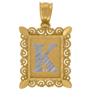 10kt Two-tone Gold Unisex Diamond-cut Initial K Charm Pendant