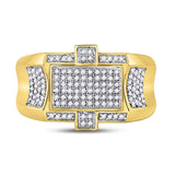 10kt Yellow Gold Mens Round Diamond Rectangle Cluster Ring 1/2 Cttw