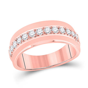 14kt Rose Gold Mens Round Diamond Wedding Single Row Band Ring 3/4 Cttw