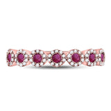 10kt Rose Gold Womens Round Ruby Halo Stackable Band Ring 1/2 Cttw