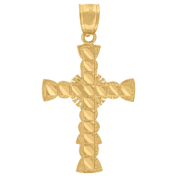 10kt Yellow Gold Unisex Textured Budded Cross Religious Charm Pendant