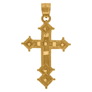 10kt Yellow Gold Mens Women Textured Cross Religious Charm Pendant