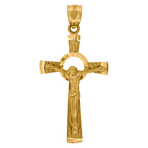 10kt Yellow Gold Unisex Textured Crucifix Cross Religious Charm Pendant