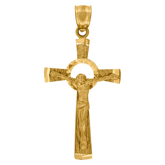 10kt Yellow Gold Unisex Textured Crucifix Cross Religious Charm Pendant