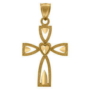 10kt Yellow Gold Womens Mens Unisex Cross Heart Religious Charm Pendant