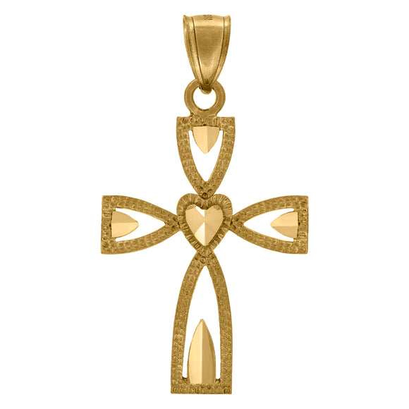 10kt Yellow Gold Womens Mens Unisex Cross Heart Religious Charm Pendant