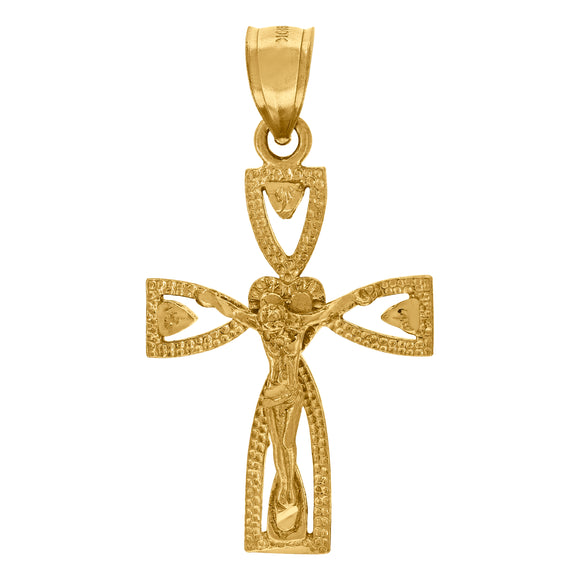 10kt Yellow Gold Womens Mens Unisex Jesus Crucifix Cross Heart Religious Charm Pendant