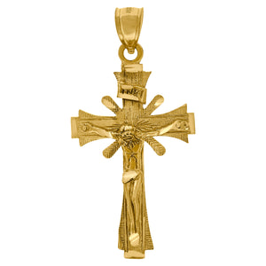 10kt Yellow Gold Unisex Textured Crucifix Cross Religious Charm Pendant