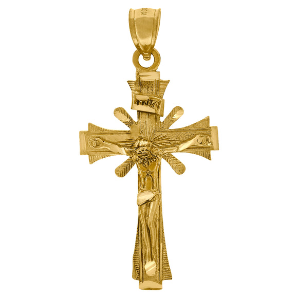 10kt Yellow Gold Unisex Textured Crucifix Cross Religious Charm Pendant