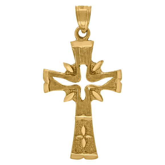 10kt Yellow Gold Unisex Nugget Textured Cross Religious Charm Pendant