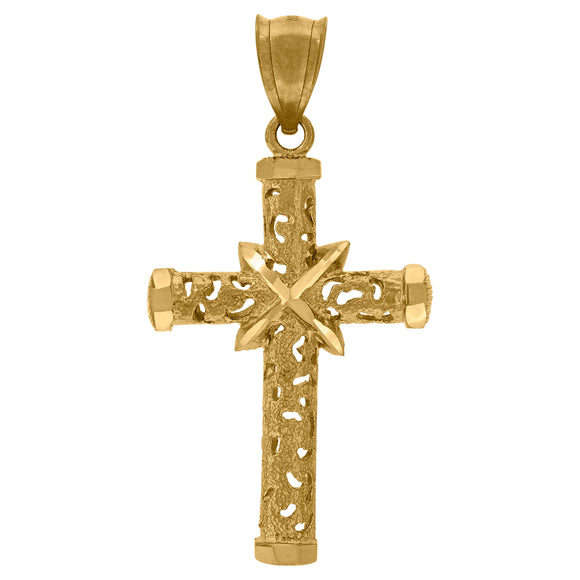 10kt Yellow Gold Unisex Textured Cross Religious Charm Pendant