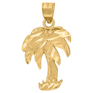 10kt Yellow Gold Diamond-cut Unisex Palm Tree Ht:26.5mm x W:15.4mm Charm Pendant