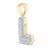 10kt Yellow Gold Mens Round Diamond Bubble L Letter Charm Pendant 3/8 Cttw