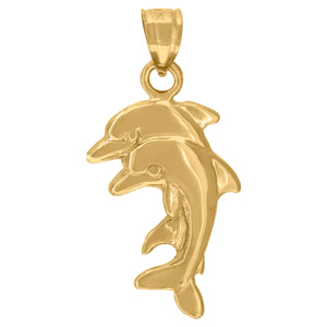 10kt Yellow Gold Womens Double Dolphin Ht:26mm x W:13.7mm Animal Charm Pendant
