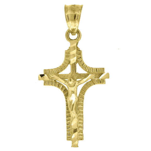 10kt Yellow Gold Womens Mens Unisex Jesus Crucifix Cross Religious Charm Pendant
