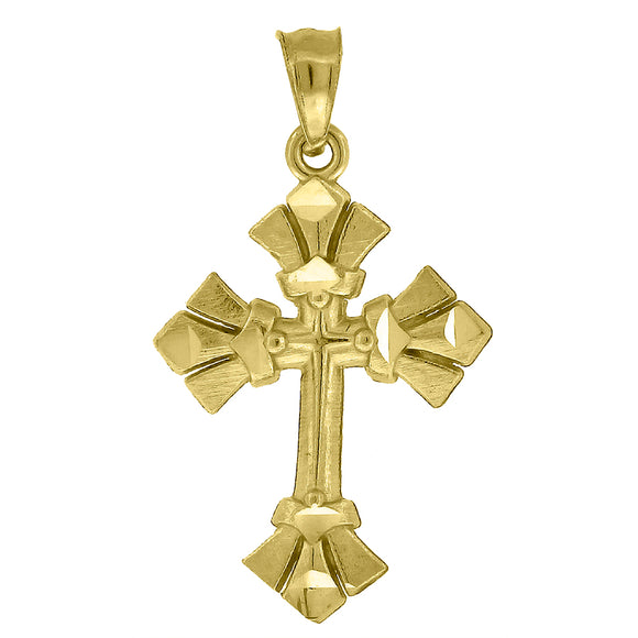 10kt Yellow Gold Diamond-cut Unisex Cross Ht:26.2mm x W:14.8mm Religious Charm Pendant