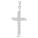 10kt White Gold Womens Round Diamond Asymmetric Cross Pendant 1/2 Cttw