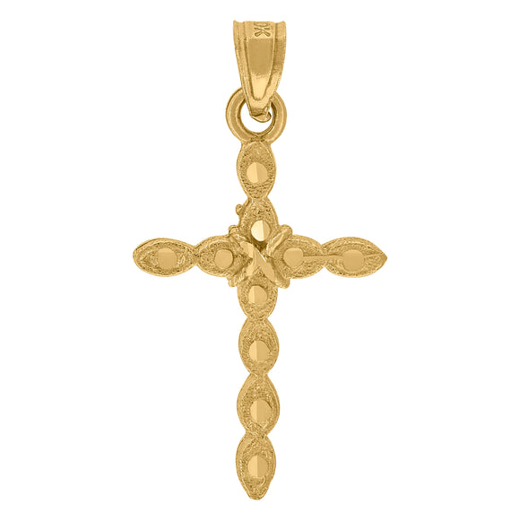 10kt Yellow Gold Mens Women Textured Cross Religious Charm Pendant