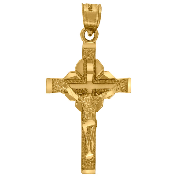10kt Yellow Gold Womens Mens Unisex Jesus Crucifix Cross Religious Charm Pendant