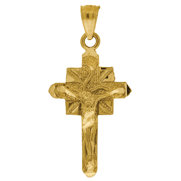 10kt Yellow Gold Mens Women Textured Crucifix Cross Religious Charm Pendant