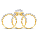 14kt Yellow Gold Round Diamond Cluster Bridal Wedding Ring Band Set 5 Cttw